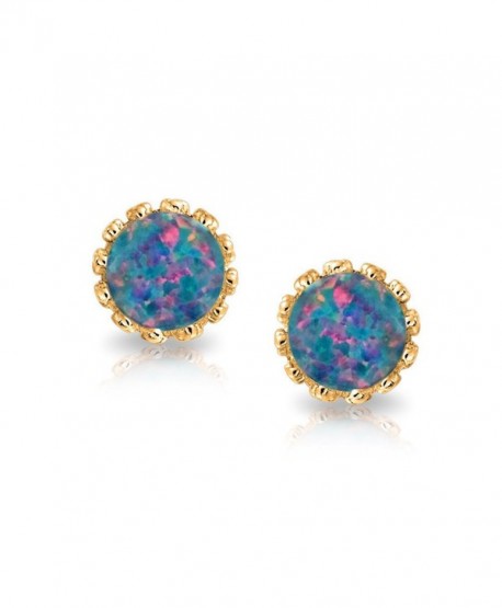 Oval Crown Simulated Black Opal Stud earrings Gold Plated 6mm - CZ12LV9AKSB