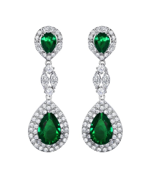 Wedding Party Teardrop Drop Dangle Earrings Jewelry Silver Tone - Green ...