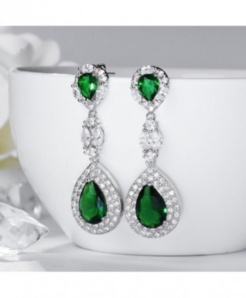 Wedding Party Teardrop Drop Dangle Earrings Jewelry Silver Tone - Green ...