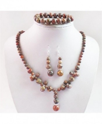Teng Yu Fashion Leopard Skin Jasper Round Gemstone Beads Necklace Earrings Bracelet Set - CM11TLPOITB