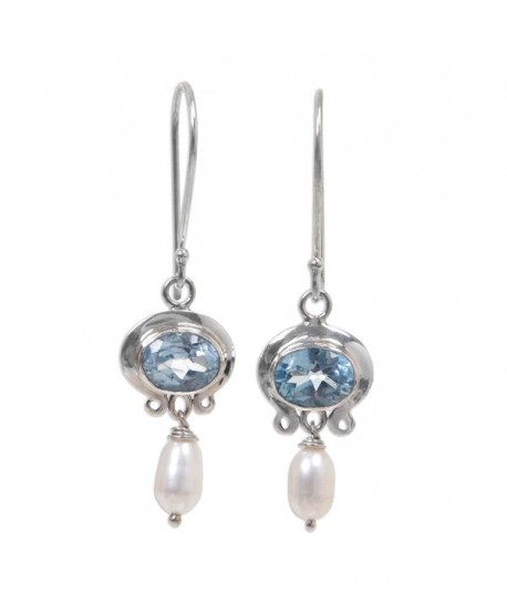 Cultured Freshwater Pearl and Blue Topaz Earrings- Sterling Silver ...