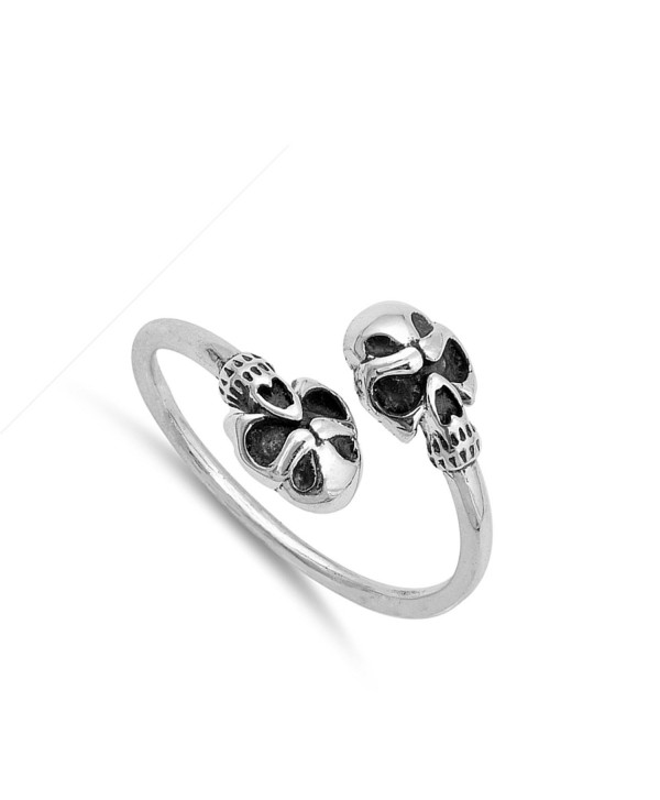 Oxidized Biker Skull Open Adjustable Ring .925 Sterling Silver Band ...