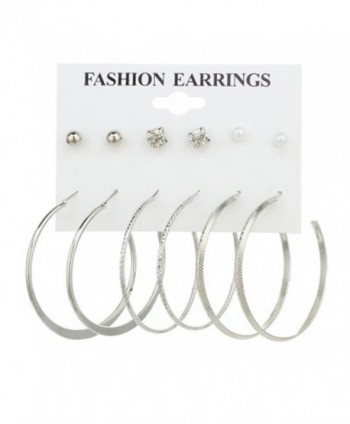 Cyntan Multiple Punk Hoop Earring Set Synthetic Pearls Stud Earrings Set For Women Silver Tone - Silver 1 - C7186IUX2U0