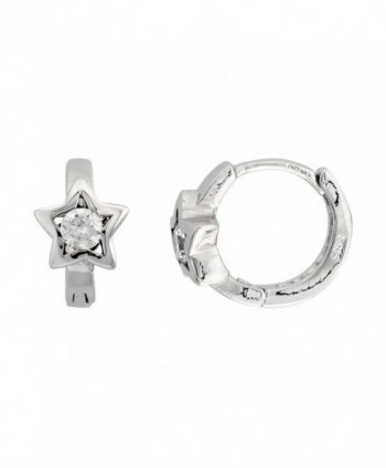 Sterling Silver Cubic Zirconia Star Huggie Hoop Earrings- 9/16 inch round - CY113R1W8CT