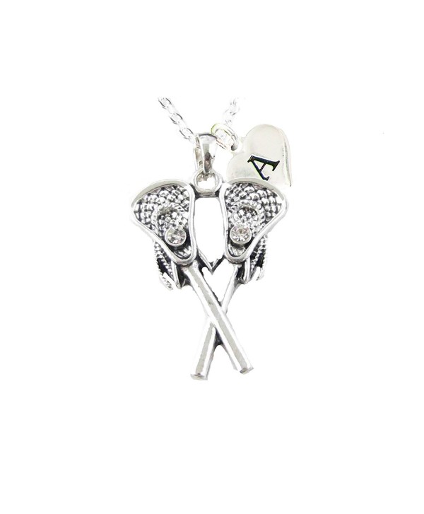 Custom Crystal Lacrosse Sticks Silver Chain Necklace Choose Initial Charm All 26 - CA12N1KNYBJ