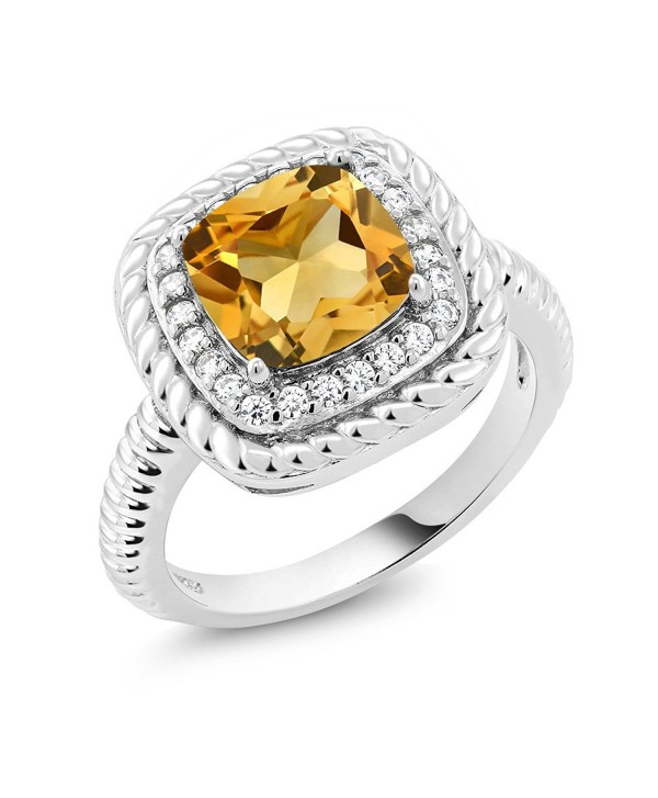 3.00 Ct Cushion Cut Yellow Citrine 925 Sterling Silver Engagement Ring ...