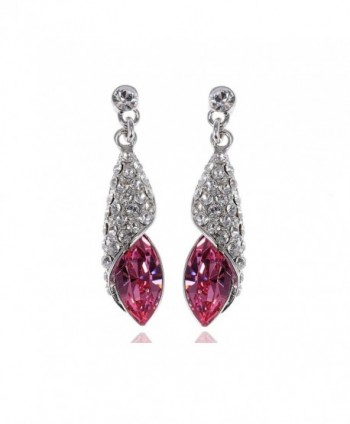 Alilang Silvery Tone Hot Pink Rhinestones Shell Wrap Dangle Drop Earrings - CF1160OMFG9