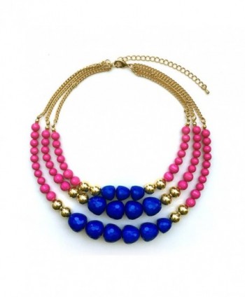 TrinketSea Multi Strand Beaded Statement Necklaces for Women Colorful Beautiful Bead Bib Blue Pink Golden - CG187EXLIDK