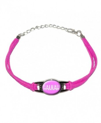 Graphics and More Hannah - Name - Novelty Suede Leather Metal Bracelet - Pink - CV12K3N818X