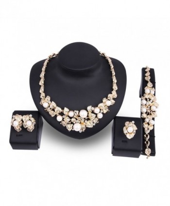KAVANI Luxury African 4 Pieces Jewelry Sets Necklace Ring Earrings Bracelet Sets - Flower Gold - CW182GU28IM
