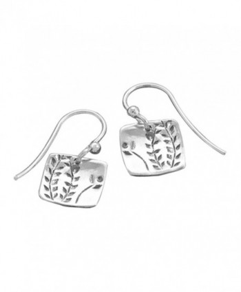 Fern Vine Design Sterling Silver Small Square Tag Dangle Earrings - CI115360VCZ