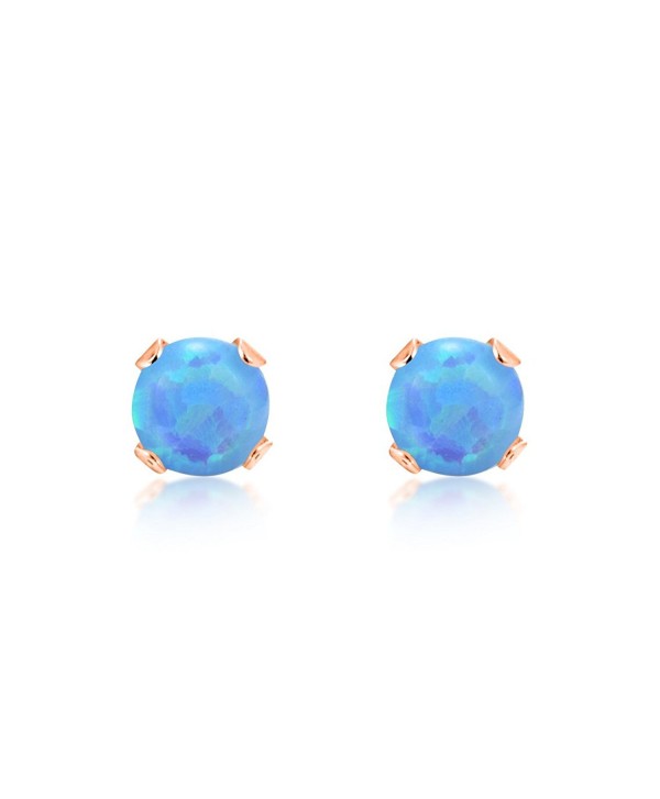 Round 3mm Baby Blue Simulated Opal Stud Earrings - .925 Sterling Silver- Rose or Yellow Gold Plated - C11219XBFCZ