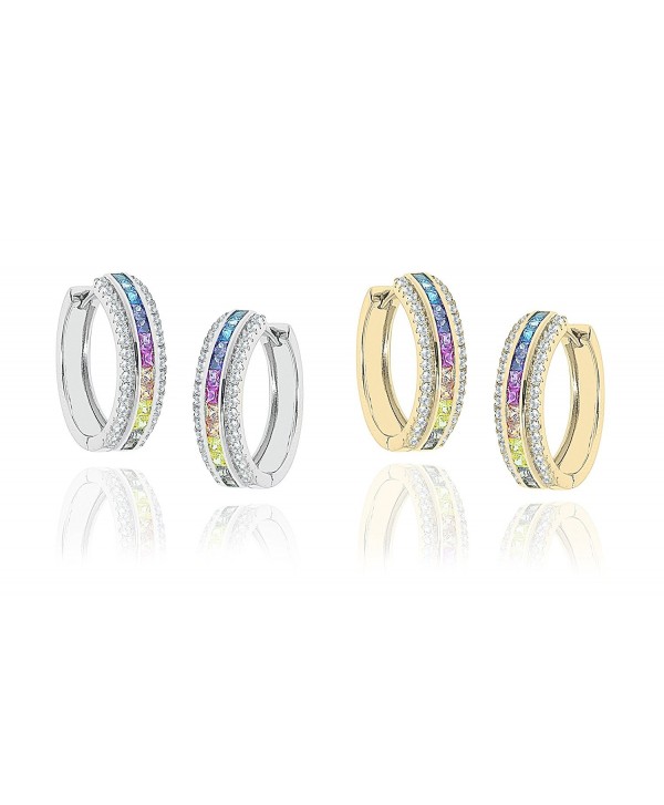 Women Cubic Zirconia 22MM Princess Cut Rainbow Hoop Earrings - CS182HQ5WEY