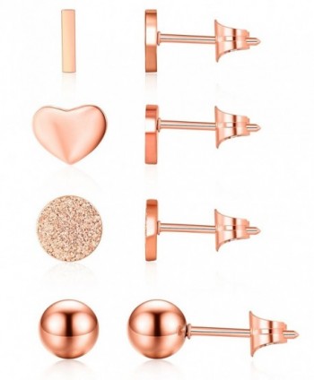 Ruarua Rose Gold Stud Earrings for Women Stainless Steel Heart Mini Bar Earring Line Ear Studs Stick - Rose Gold - CD180Q4HZD3